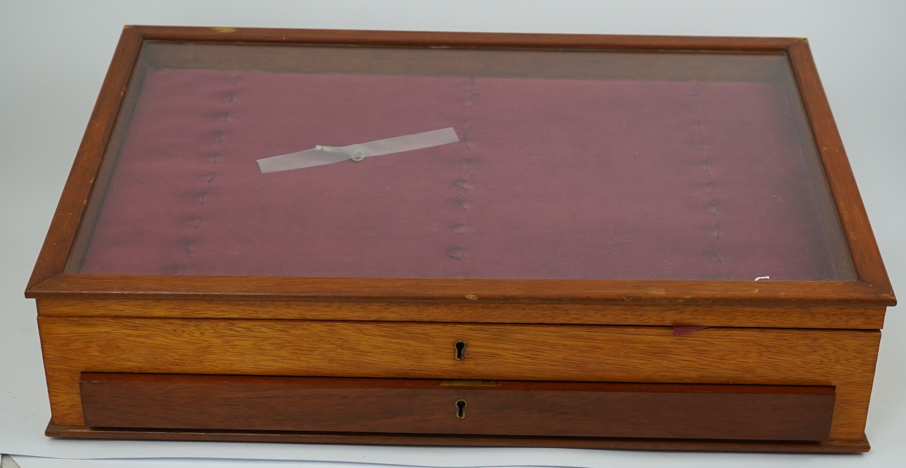 A fountain pen collector's cabinet / display, with lockable drawer and key